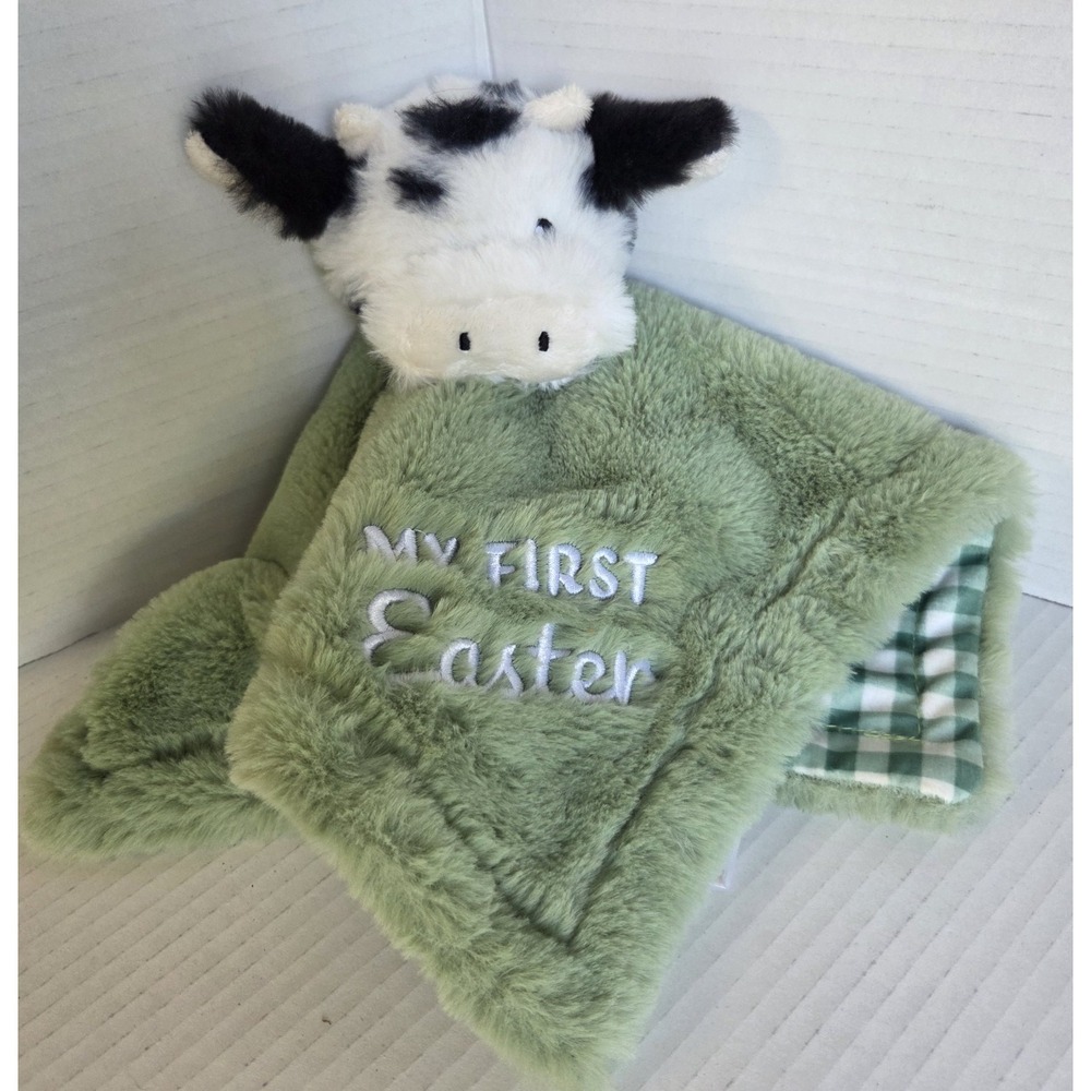 Dan Dee Green Checked Cow‎ Rattle Baby Lovey Security Blanket My First Easter